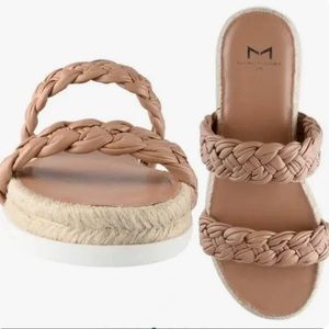 Marc Fisher Jaimee Natural Tan Leather Braided Two Strap Platform Sandals Size 6